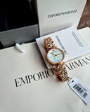 Emporio Armani Gianni T Bar Quartz Mother of Pearl Dial Rose Gold Steel Strap Watch For Women - AR11385