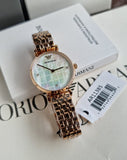 Emporio Armani Gianni T Bar Quartz Mother of Pearl Dial Rose Gold Steel Strap Watch For Women - AR11385