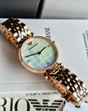 Emporio Armani Gianni T Bar Quartz Mother of Pearl Dial Rose Gold Steel Strap Watch For Women - AR11385