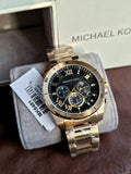 Michael Kors Brecken Chronograph Quartz Black Dial Gold Steel Strap Watch For Men - MK8481