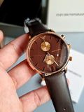 Emporio Armani Classic Chronograph Brown Dial Brown Leather Strap Watch For Men - AR0387