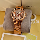 Michael Kors Lennox Three Hand Rose Gold Dial Rose Gold Steel Strap Watch For Women - MK7230