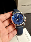 Emporio Armani Luigi Automatic Blue Dial Blue Leather Strap Watch For Men - AR60030