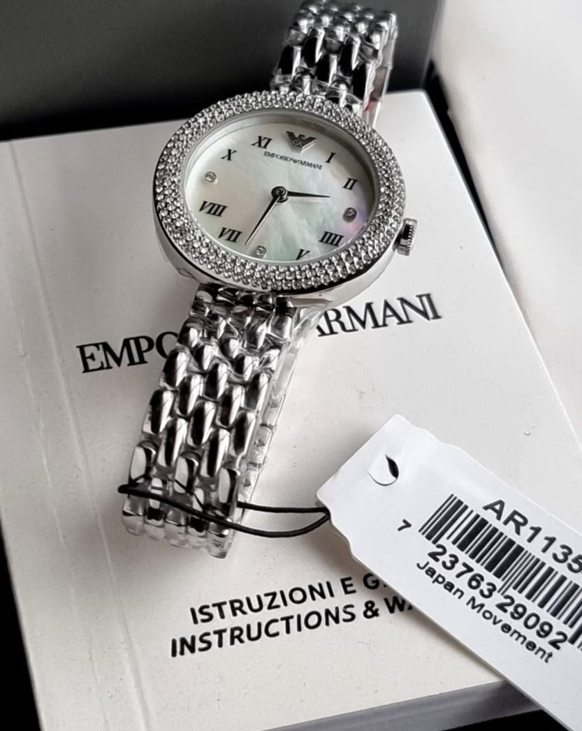 Emporio Armani Rosa Quartz White Dial Silver Steel Strap Watch For Women - AR11354