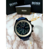 Hugo Boss Grand Prix Chronograph Black Dial Blue Leather Strap Watch for Men - 1513563