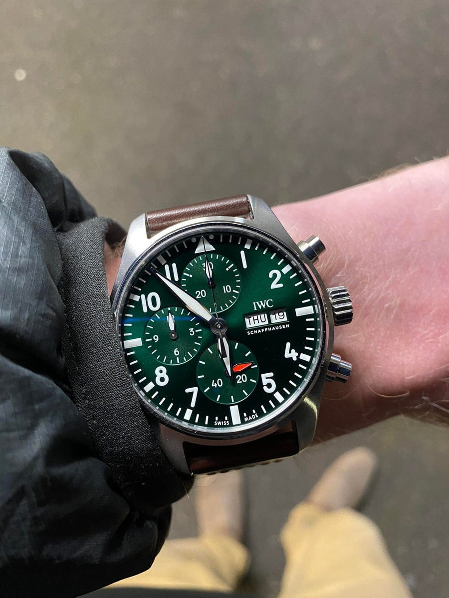 IWC Pilot's Watch Chronograph Edition Racing Green 43mm Green Dial Brown Leather Strap Watch for Men - IW377726