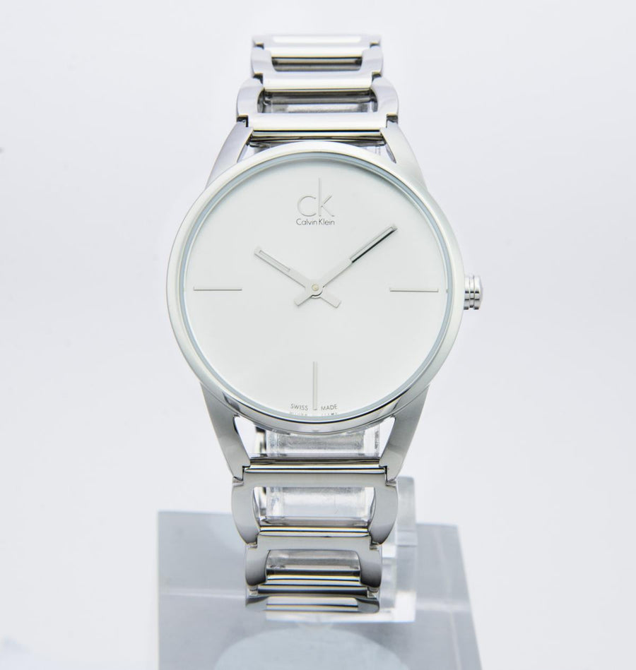 Calvin Klein Stately White Dial Silver Steel Strap Watch for Women - K3G23126