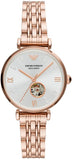 Emporio Armani Gianni T-Bar Silver Dial Rose Gold Steel Strap Watch For Women - AR60023