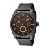 Fossil Machine Chronograph Black Dial Black Leather Strap Watch for Men - FS5586