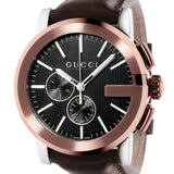 Gucci G Chrono Black Dial Brown Leather Strap Watch For Men - YA101202