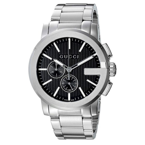 Gucci G Chrono Black Dial Silver Steel Strap Watch For Men - YA101204
