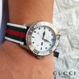 Gucci G Timeless White Dial Two Tone Nylon Strap Watch For Men - YA126231