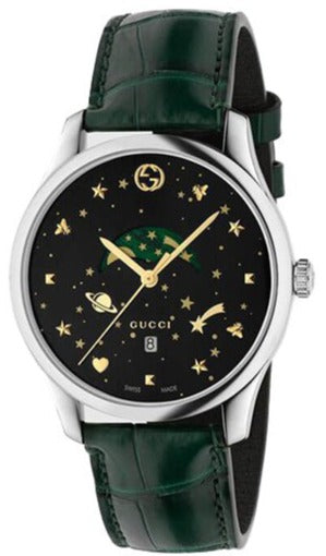 Gucci G-Timeless Black Dial Green Leather Strap Unisex Watch - YA126326