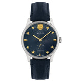 Gucci G Timeless Automatic Blue Dial Black Leather Strap Watch For Men - YA126347