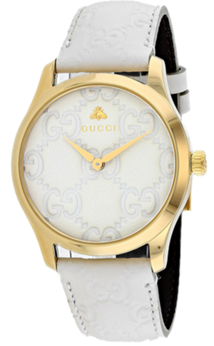 Gucci G Timeless Quartz White Dial White Leather Strap Watch For Women - YA1264033A