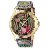 Gucci G Timeless Floral Brown Dial Brown Leather Strap Watch For Women - YA1264038