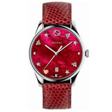 Gucci G-Timeless Mother of Pearl Red Dial Red Leather Strap Watch For Women - YA1264041