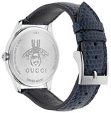 Gucci G-Timeless Signature Mother of Pearl Silver Dial Blue Leather Strap Watch For Women - YA1264049