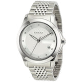 Gucci G Timeless Diamonds Silver Dial Silver Steel Strap Watch For Men - YA126404