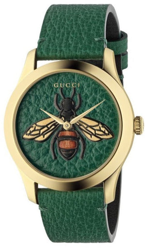 Gucci G Timeless Bee Green Dial Green Leather Strap Watch For Women - YA1264065