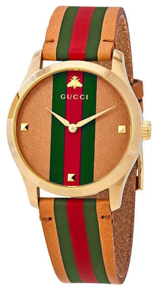 Gucci G Timeless Quartz Brown Dial Brown Leather Strap Unisex Watch - YA1264077