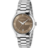 Gucci G Timeless Brown Dial Silver Steel Strap Watch For Men - YA126445