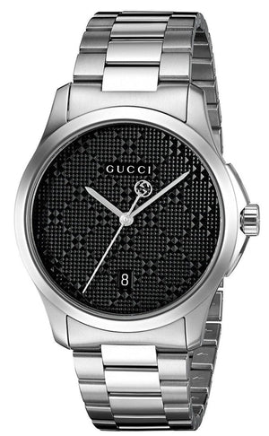 Gucci G Timeless Black Dial Silver Steel Strap Watch For Men - YA126460