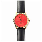 Gucci G Timeless Coral Red Dial Black Leather Strap Watch For Men - YA126464