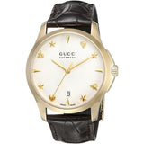 Gucci G Timeless Silver Dial Brown Leather Strap Watch for Men - YA126470