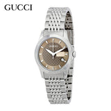 Gucci G Timeless Brown Dial Silver Steel Strap Watch For Women - YA126503