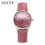 Gucci G-Timeless Pink Mother of Pearl Dial Pink Leather Strap Watch For Women - YA126586