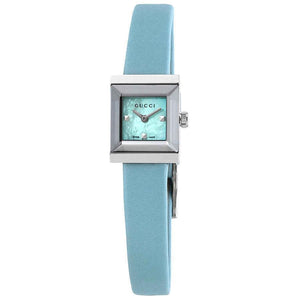 Gucci G-Frame Pastel Blue Mother of Pearl Dial Blue Leather Strap Watch For Women - YA128531