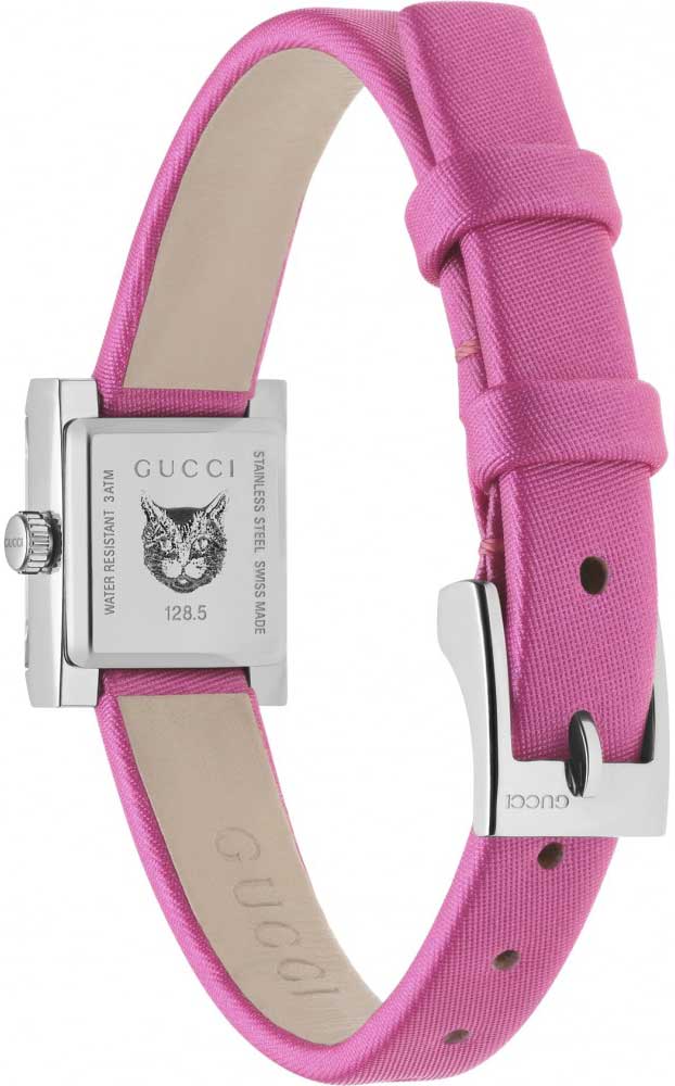 Gucci G-Frame Square Fuchsia Mother of Pearl Dial Fuchsia Leather Strap Watch For Women - YA128533