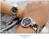 Gucci Interlocking G Quartz Black Dial Black Steel Strap Watch For Women - YA133502