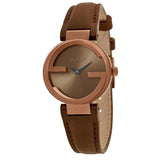 Gucci G Interlocking Brown Dial Brown Leather Strap Watch For Women - YA133504