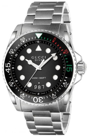 Gucci Dive Analog Black Dial Silver Steel Strap Watch For Men - YA136208