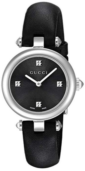 Gucci Diamantissima Quartz Diamonds Black Dial Black Leather Strap Watch for Women - YA141506