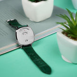 Gucci Grip Quartz Silver Dial Green Leather Strap Watch For Women - YA157404