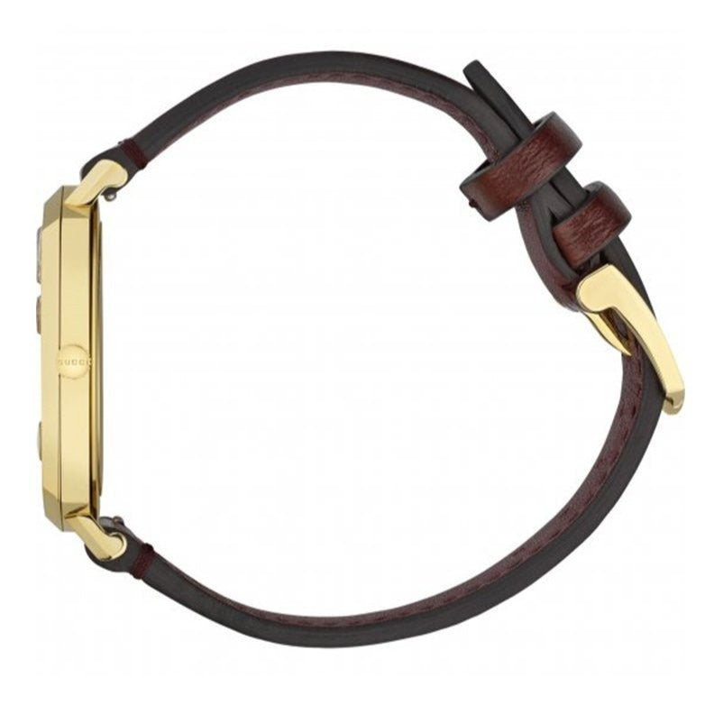 Gucci Grip Yellow Gold Dial Maroon Leather Strap Unisex Watch - YA157411