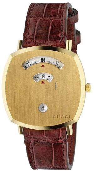 Gucci Grip Quartz Gold Dial Maroon Leather Strap Watch For Women - YA157413