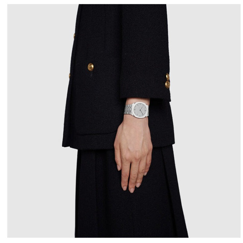 Gucci 25H Quartz Silver Dial Silver Steel Strap Watch For Women - YA163402