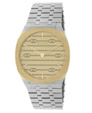 Gucci 25H Quartz Gold Dial Silver Steel Strap Watch for Women - YA163403