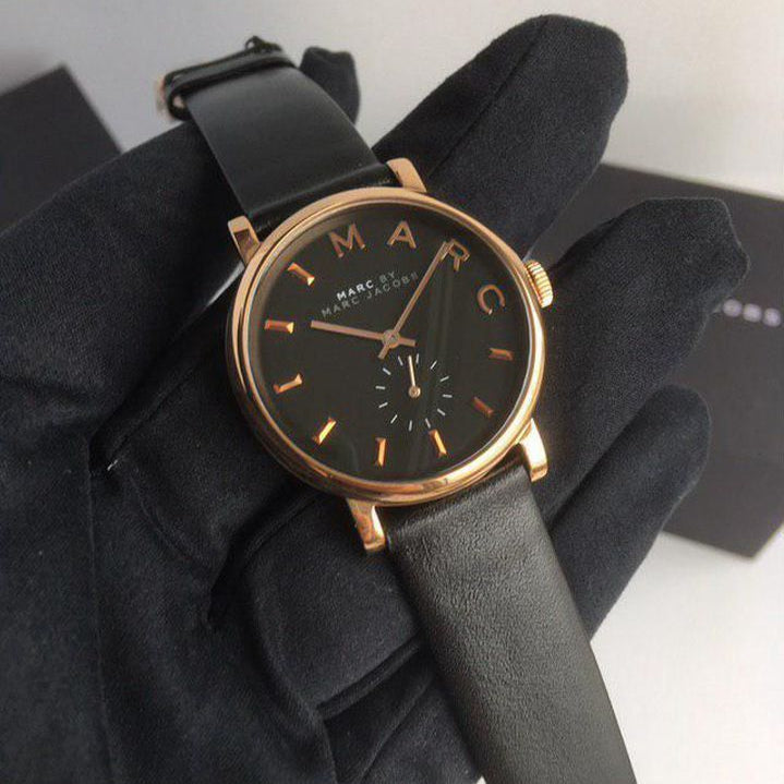 Marc Jacobs Baker Black Dial Black Leather Strap Watch for Women - MBM8633
