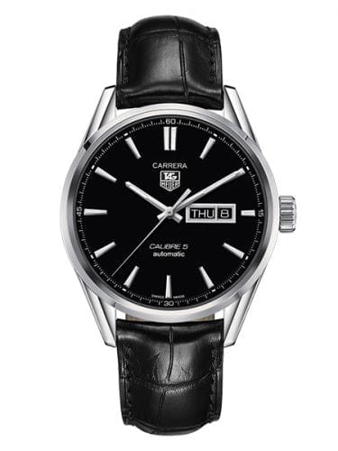 Tag Heuer Carrera Automatic Black Dial Black Leather Strap Watch for Men - WAR201A.FC6266