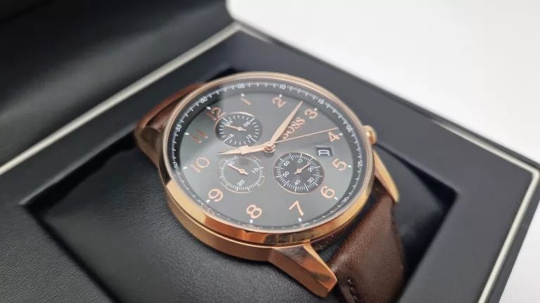 Hugo Boss Navigator Grey Dial Brown Leather Strap Watch for Men - 1513496