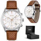 Hugo Boss Champion White Dial Brown Leather Strap Watch for Men - 1513879