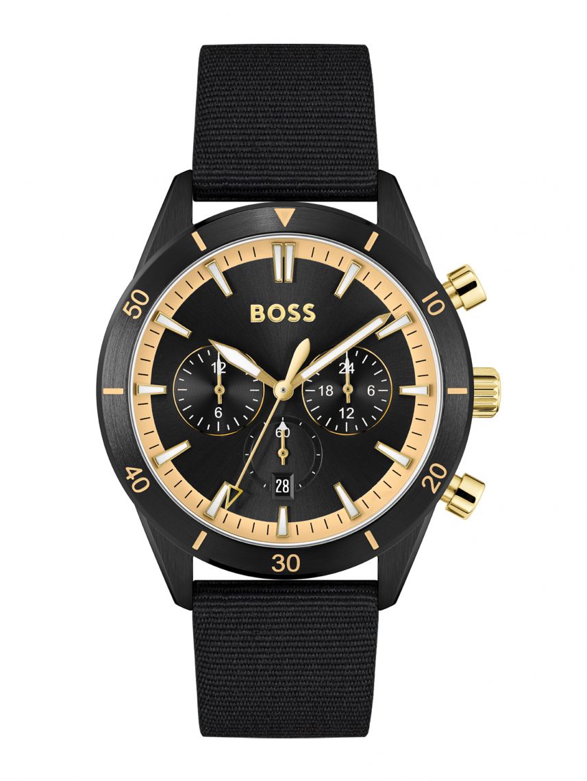 Hugo Boss Santiago Black Dial Black Nylon Strap Watch for Men - 1513935