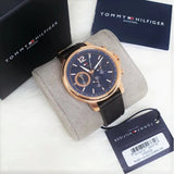 Tommy Hilfiger London Chronograph Blue Dial Brown Leather Strap Watch for Men - 1791532