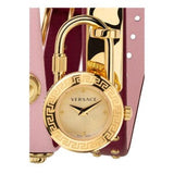 Versace Medusa Lock Icon Gold Dial Red Leather Strap Watch for Women - VEDW00319