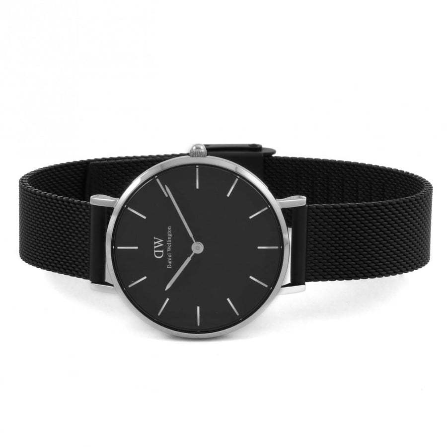 Daniel Wellington Petite Ashfield Black Dial Black Mesh Strap Watch For Women - DW00100308